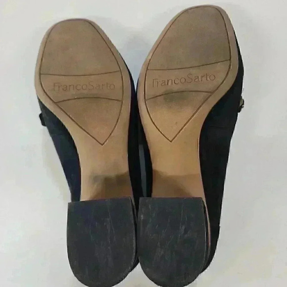 Franco Sarto Lauryn Black Suede Leather Tassel  Stud Block Heel Size 9 - Picture 8 of 11